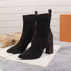 2023 Toppkvalitetskvinnor Stövlar Socks Heels Luxurys Designers Tryckt Wedge Lady Stylist Shoes Fashion Martin Boot With Original Box och Dust Bag