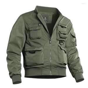 Herrenjacken Frühling und Herbst Herrenjacke Arbeitskleidung Multi-Pocket-Motorrad Funktioneller Outdoor-Fluganzug mit Baseballkragen