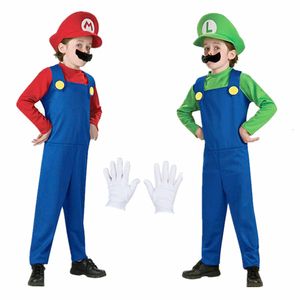 Cosplay Child Anime roliga Halloween Costumes Super Mari Luigi Brother Costume Kids Fancy Cosplay Jumpsuit 230606