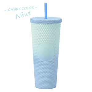 Çift katmanlı ombre parıltılı plastik tumbler saman büyük kapasiteli yaratıcı 710ml ombre parıltı akrilik tumbler el fincanları ekspres b0060