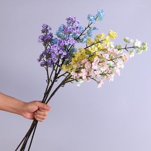 Flores decorativas por atacado galhos de árvores verdes artificiais decoração de casamento simples 4 garfos pêra