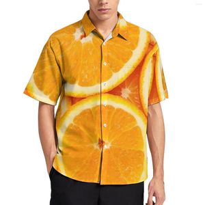 メンズカジュアルシャツオレンジスライスシャツ新鮮なオレンジプリントビーチルーズハワイアンクールブラウス短袖カスタム特大の服