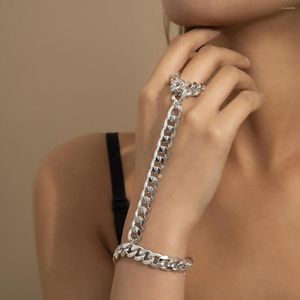Link Bracelets Metal Bracelet Chain Ring Hip Hop On Hand Exaggerated For Women Back Europe And America Jewelry Gift