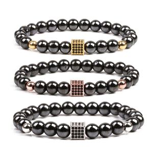 Frisado Black Zircon Box Magnet Beads Strands Pulseira Pulseira de Pedra Pulseira Cuff Mulheres Homens Moda Jóias Drop Delivery Dhpto