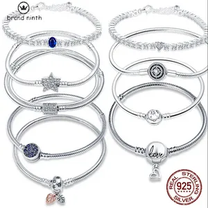 Autentico bracciale Pandora con catena a forma di serpente, designer per donna, ciondolo con perline europee, braccialetto rotondo fai da te, ciondolo braccialetto moda zircone blu