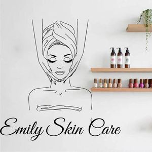 Custom Name Skin Spa Beauty Salon Wall Decal Personalized Name Facials Skincare Salon Wall Sticker Shop Vinyl Decor