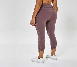 Pantaloni da yoga in maglia femminile a vita alta in spandex da corsa nuda A-36 leggings sportivi da fitness neri solidi stampati da donna elasticizzati fitness over9807379