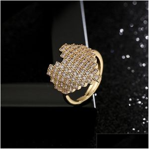 Cluster Rings 18K Gold Zircon Diamond Heart Ring Band Finger regolabile per le donne fidanzamento matrimonio moda gioielli Will e Sandy Dhf6I