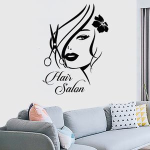 Decalcomania in vinile da parete Home Decor Art Sticker Parrucchiere Segno Ragazza con eleganti forbici per capelli Camera Rimovibile Elegante murale