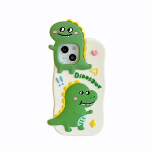 3D Söt tecknad dinosaurie Telefonfodral för iPhone 14 13 12 11 Pro Max Cake Soft Rubber Silicone Socktproof Protective Cover Shell