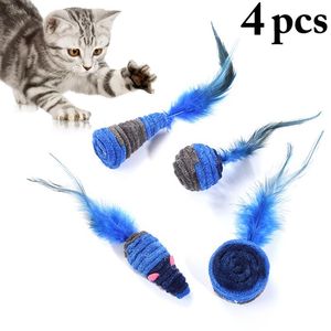 4pcs Cat Play Toys Set Creative Faux Feather Plush Rope Cat Teaser Toy Pet Play Toy Forniture per animali domestici Bomboniere per gatti