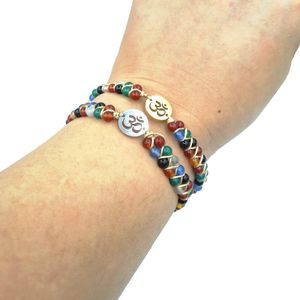 JLN Multi Color 4mm Agate rostfritt stål OM -charmarmband Färgglada agat dubbellager flätade justerbara armband för man kvinnans smycken 2024