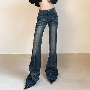 Damen Jeans 90er Jahre Baggy Woman Vintage Grunge Hose Distressed Y2k Flared Streetwear Low Rise Nietennaht Hose Damen