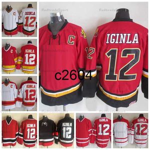 C2604 Vintage 12 Jarome Iginla Hockey Jerseys Mens 2002 Team Team Black Red Statched Рубашки C Patch M-XXXL