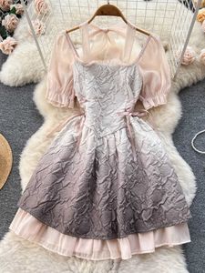 캐주얼 드레스 여성 2023 여름 빈티지 프린트 붕대 울트라 얇은 허리 고딕 한국 패션 파티 드레스 Westidos P230606