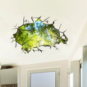 Padrão de parede de tijolos 3D Folhas de árvores de floresta profunda Adesivos de parede Decoração de casa Quarto Arte de teto Mural Autoadesivo Piso Decalques de parede