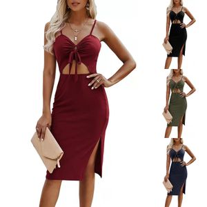 Fashion Women's Bodycon Dress Sexy Cutout Style Halter ightclub Party Evening Dress Sleeveless V Neck Print Summer Skirts Plus Size S-3XL