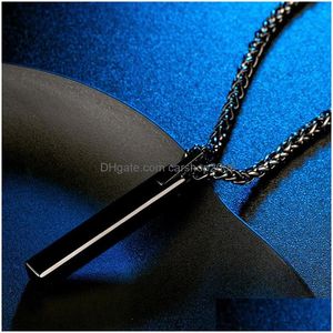 Pendant Necklaces Black Blue Tungsten Steel Bar Necklace Stainless Chain For Men Women Fashion Fine Jewelry Gift Drop Delivery Pendan Dh1Nt
