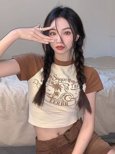 女性のTシャツ夏TシャツY2Kクロップトップトップ韓国ファッション90Sクロップドハラジュク美学半袖ヴィンテージグランジストリートウェディア服230606