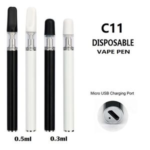 C11C monouso Vape Pen Oil 0.3ml 0.5ml 280mAh Bottom USB Ricaricabile Ceramic Coil Press-In Tips Bud O Pens Pod Dispositivo di disegno automatico