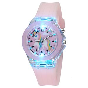 Barnklockor Fashion Cartoon Unicorn Kids Watches Girls Silicone Strap Flash Light Children Watch Clock Quartz Wristwatches Reloj Infantil 230606