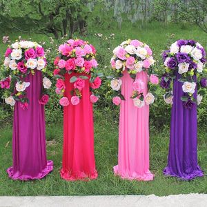 Decorative Flowers Party Decor Pillars Iron Stand With Stain Cloth Artificial Rose Flower Roman Column For Wedding Decoration Guide Shooting