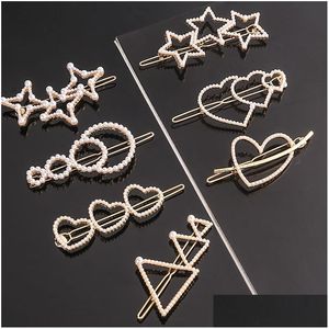 Hair Clips Barrettes Gold Pearl Star Heart Triangle Circle Hairpin For Women Girls Fashion Jewelry Will And Sandy Drop Delivery Ha Dhs6Z