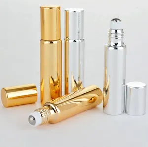 Moda Metal Roller Perfume Frasco Dourado Prata Cor Preta Óleos Essenciais Creme De Olhos Frasco De Vidro Roll-on 5ml 10ml Atacado