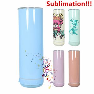 20oz Sublimazione Macaron Altoparlante Bluetooth Bicchiere Sublimazione Sottile Bicchiere colorato Bicchieri musicali intelligenti senza fili Bottiglia d'acqua intelligente in acciaio inossidabile