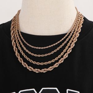Fashion Rose Gold Twist Rope Designer Chain Halsband Hiphop Rostfritt stål Vattentäta kedjor Kokerhalsbandsmycken