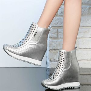 Boots Summer Platform Pumps Shoes Women Genuine Leather Wedges High Heel Ankle Boots Female Breathable Fashion Sneakers Casual Shoes Z0605
