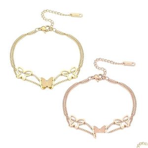 Charm Bracelets Stainless Steel Butterfly Bracelet Rose Gold Chain Frosted Charms Women Fashion Jewelry Gift Drop Delivery Dh6Xg