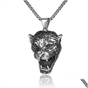 Anhänger Halsketten Tier Leopard Kopf Halskette Edelstahl Keltische Kette Für Männer Mode Edlen Schmuck Drop Lieferung Anhänger Dhlid