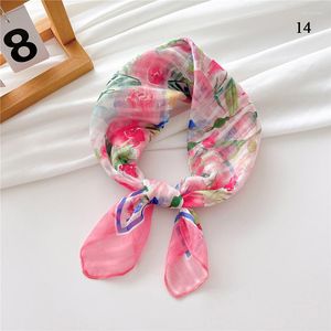 Scarves Striped Floral Print Small Square Scarf Neckerchief Cotton Linen Office Lady Neck Hair Tie Band Shawls