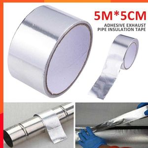 Nytt 5MX5CM Fiberglasvärme Reflekterande tejp Silver Högtemperaturvärme och ljudsköld Wrap Tape Thermal Insulation Band avgaser