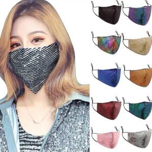 Fashion Bling Washable Reusable Mask Face Care Shield Sun Gold Elbow Sequins Shiny Mount Masks for Women7170478