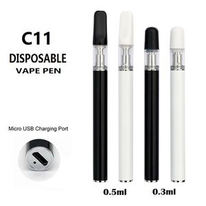 C11C Disposable Vape Pen Oil Vaporizer 0.3ml 0.5ml 280mAh Bottom USB Rechargeable Ceramic Coil Press-In Tips Bud O Pens Empty Pod Device