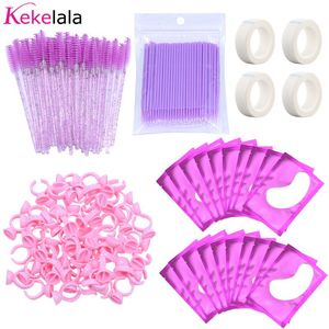 Verktyg Eyelash Extension Set Kit Micro Lash Mascara Wand Tape Lim Ring Eye Pad Mini Fake Lash Brushes Cilias ympning Applikatorverktyg