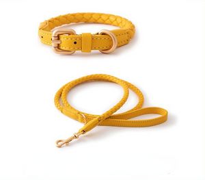 Кожаный воротник для собак и набор поводка, регулируемый воротник PU с пряжкой D-кольцо, мягкий прочный плетенный повод