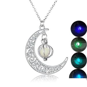Pendant Necklaces Glow In The Dark Necklace Luminous Moon Locket Fashion Jewelry For Women Kids Gift Drop Delivery Pendants Dhcnp