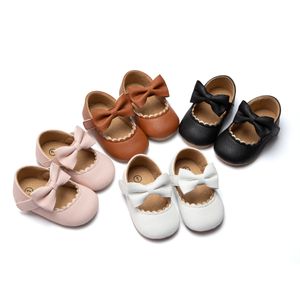 Baby casual skor spädbarn småbarn bowknot non-halp gummi mjuk sula platt pu första vandrare nyfödd båge mary janes