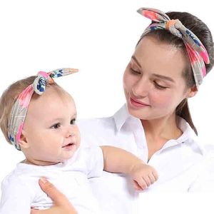 Fasce 2 pezzi / set morbido cotone mamma bambino orecchie di coniglio fascia arco copricapo madre figlia accessori moda per le donne regalo per bambini Wi Dhai4