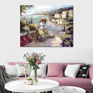 Dipinto a mano Impressionista Paesaggio mediterraneo Tela Wall Art Capri Vista Modern Artwork Beautiful Dining Room Decor