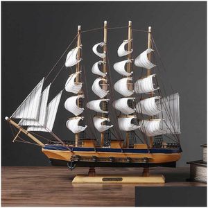 Objetos decorativos Estatuetas Estilo mediterrâneo Veleiro de madeira Modelo Armário de vinho Decoração Barco Artesanato Móveis 210607 Drop Deliv Dhafd