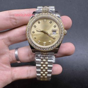 Relógio de negócios masculino boutique 2 tons caixa de ouro relógios de bisel de diamante aço inoxidável tamanho 41 mm relógio de pulso mecânico totalmente automático