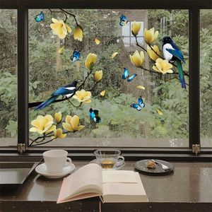 Pássaros adesivos janela arte decorativa anti-colisão para pássaro greve parede de vidro flores decalques adesivo estático decoração para casa casa