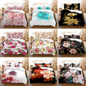 Sängkläder sätter blommor dubbel täcke täckning sängkläder set quilt fodral king king drottning full storlek 3d tryckkudde en enda dubbelsäng 220x240 200x200 230605