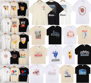 G ALLERY D EPT MensWomens Designer RHUDE T-shirty z nadrukiem Fashion man T-shirt Bawełniane koszulki w stylu casual Z krótkim rękawem Luksusowy hiphopowy sweter T-shirty ROZMIAR S-XL Q1