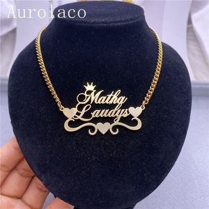 Pendant Necklaces AurolaCo Custom Name Necklace Stainless Steel Cuban Chain Necklace with Heart Custom Two Names Choker Necklace Jewelry Gift 230605