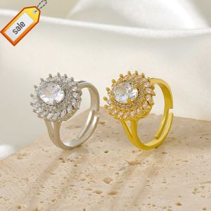 European And American White Crystal Zircon Ring Fashion Light Luxury Personality Full Diamond Sunflower Index Finger Jewelry